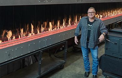 Travis Industries 66-foot-long fireplace