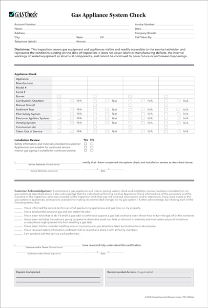 Gas Check – Gas Appliance System Check Form | PERC